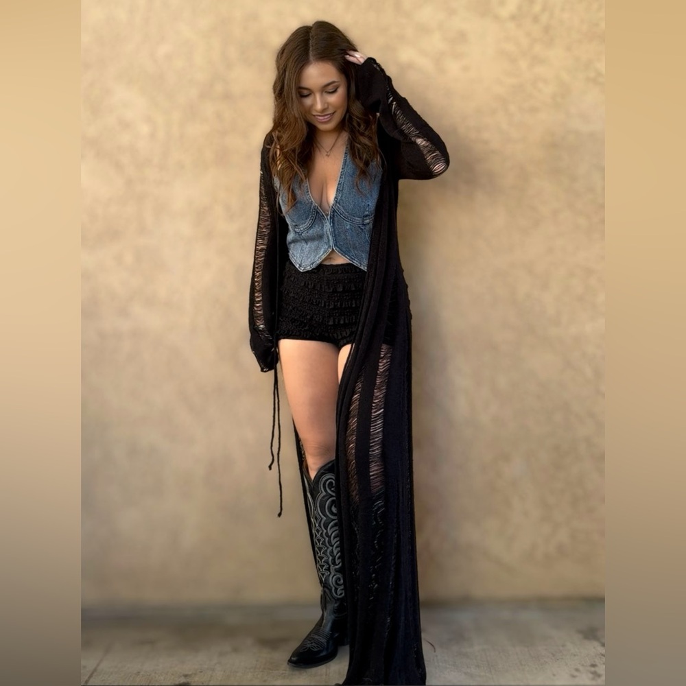 Black Sheer Long Cardigan